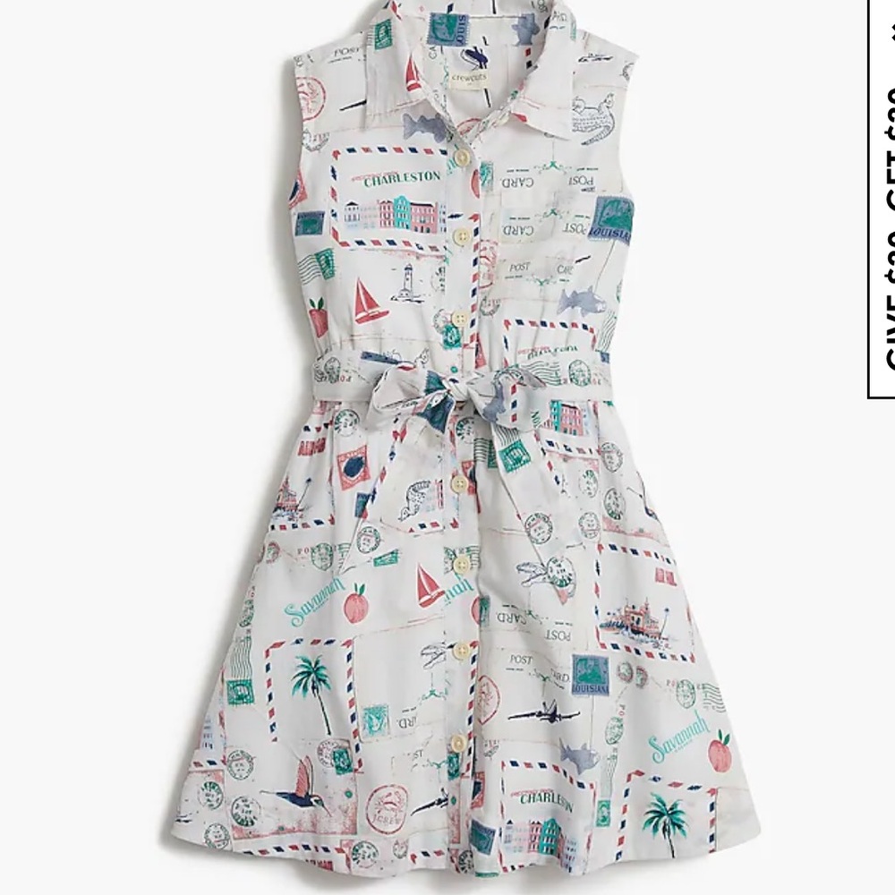 Crewcuts White Sleeveless Dress with Colorful Print